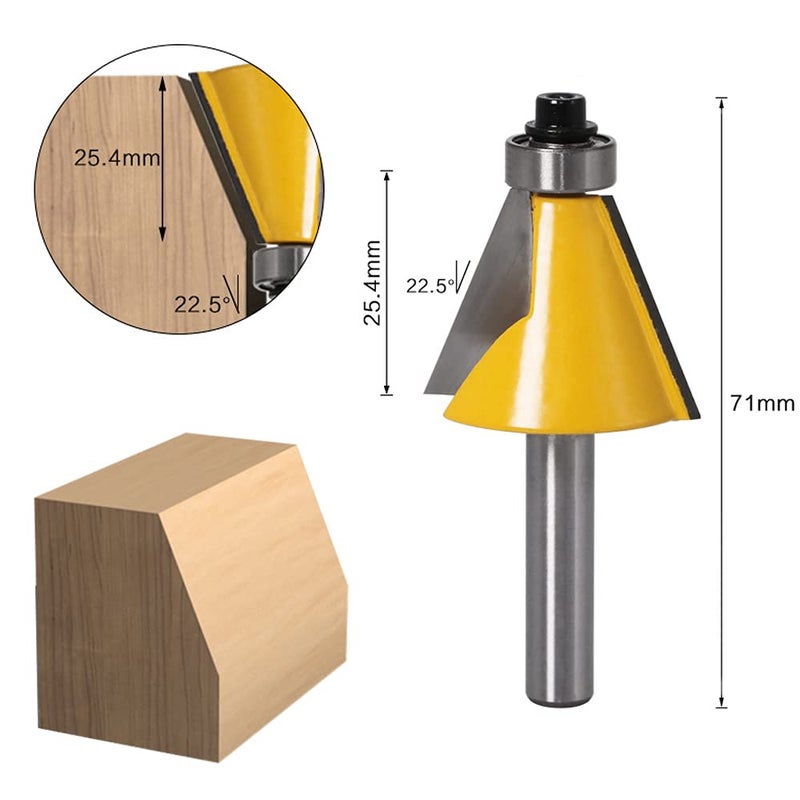 Wolfride 3Pcs Chamfer Router Bit Set 1/4 Inch Shank Bevel Router Bits 15 22.5 30 Degree - Image 3